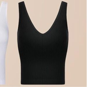 lemonsky 2 Ribbed Tank Tops Women V-Neck Seamless Stretchy Camisole Tank
Tops XL